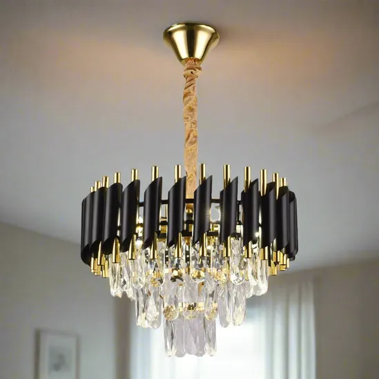 Candelabru Leola Black And Gold cu cristale D40CM